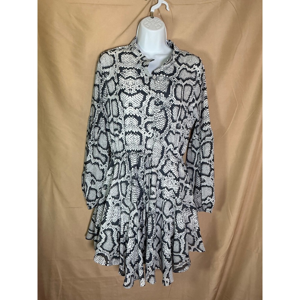Clarisbelle SnakeskinPrint Mini Dress Womens Medium Black White Excellent Tiered